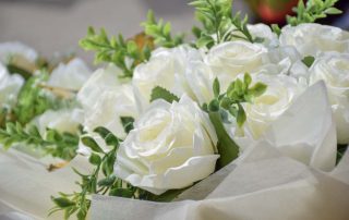 close up of white luxury bouquet roses , decorative and marry concept